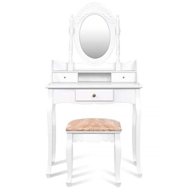 Vanity Makeup Dressing Table with Rotating Mirror and 3 Drawers