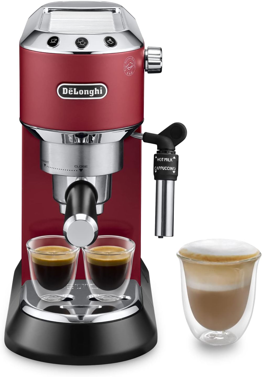 De'Longhi Dedica Style EC 685.B - Espresso skærm bærer, espressomaskine med professionel mælkeskummer, kun 15 cm bred, til kaffepulver eller ESE puder, 1 l vandtank, sort