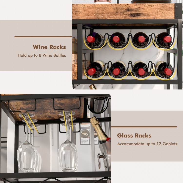 3-Tier Rolling Bar Cart with Removable Tray and Wine Rack
