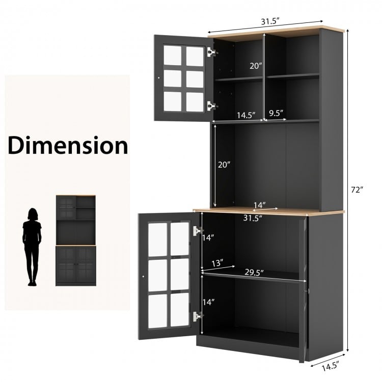 72 Inch Freestanding Pantry Cabinet with Hutch and Adjustable Shelf