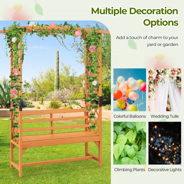 6.5 FT Tall Patio Garden Arbor with Pergola and 2-Seat Bench for Garden Backyard Decoration