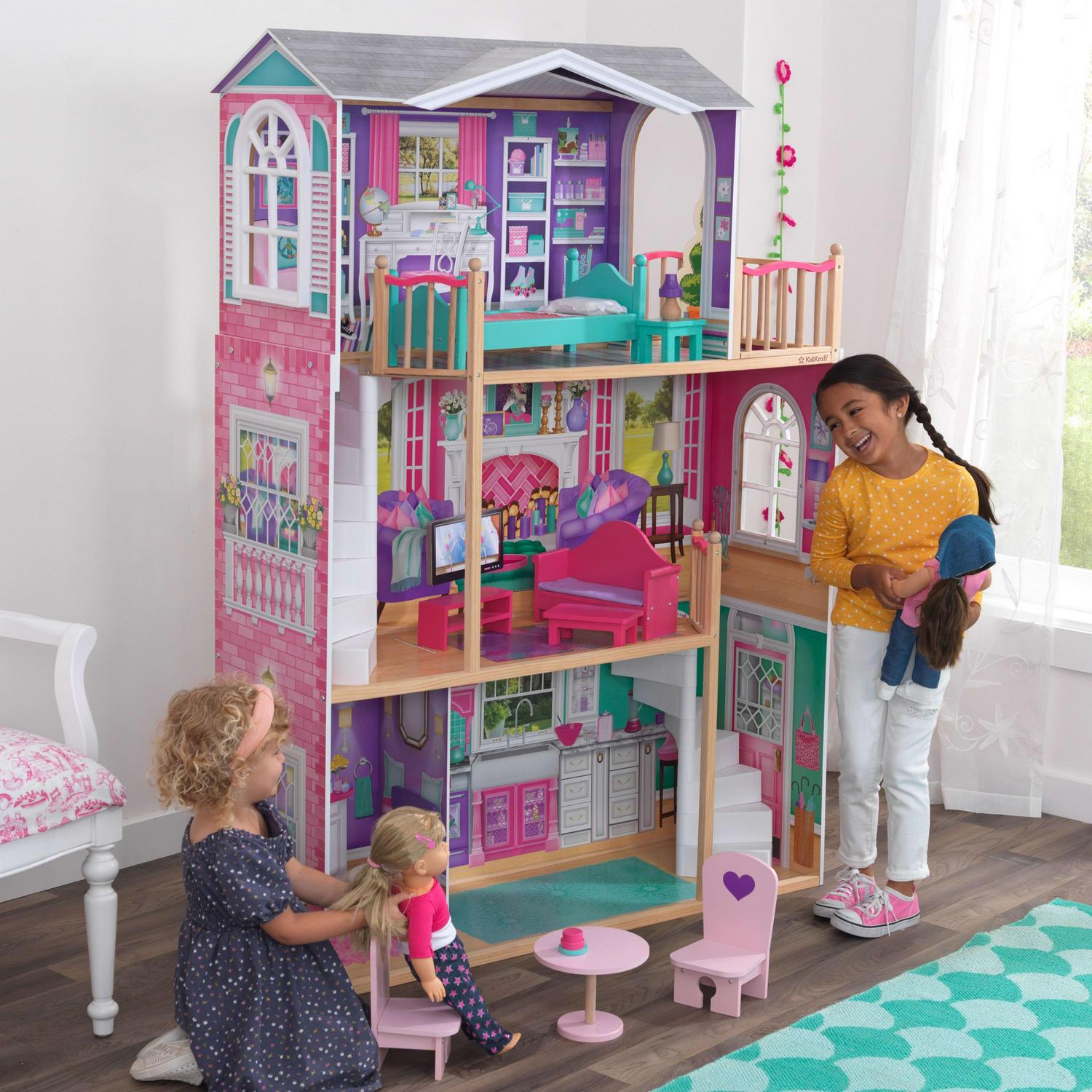 KidKraft 18-inch Wooden Dollhouse Manor, over 5?Tall with 12 Pieces, Assembly Required