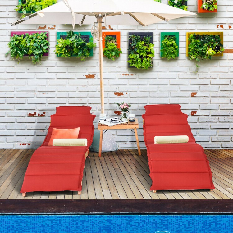 3 Pieces of Wooden Folding Patio Lounge Chair Table Set