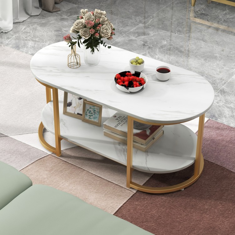Marble Coffee Table with Open Storage Shelf