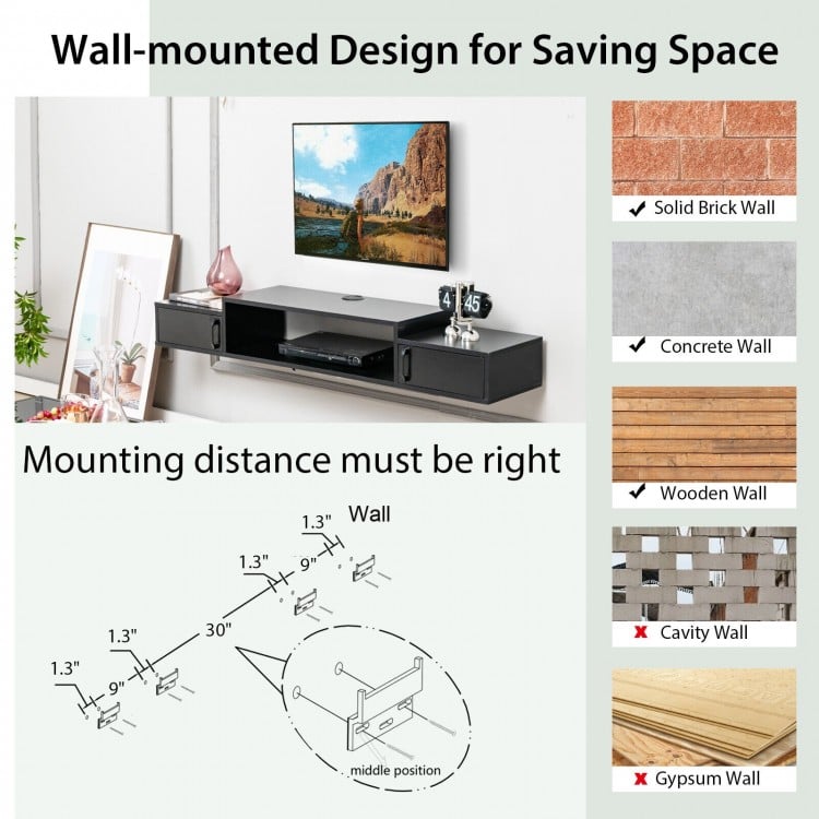 55 Inch Floating TV Stand with Power Outlet