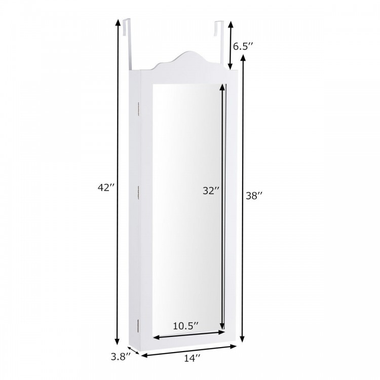 Wall Mounted Mirrored Jewelry Armoire Storage Cabinet