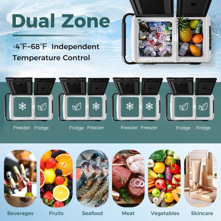 Dual Zone 12V 42QT Car Refrigerator with Wheels