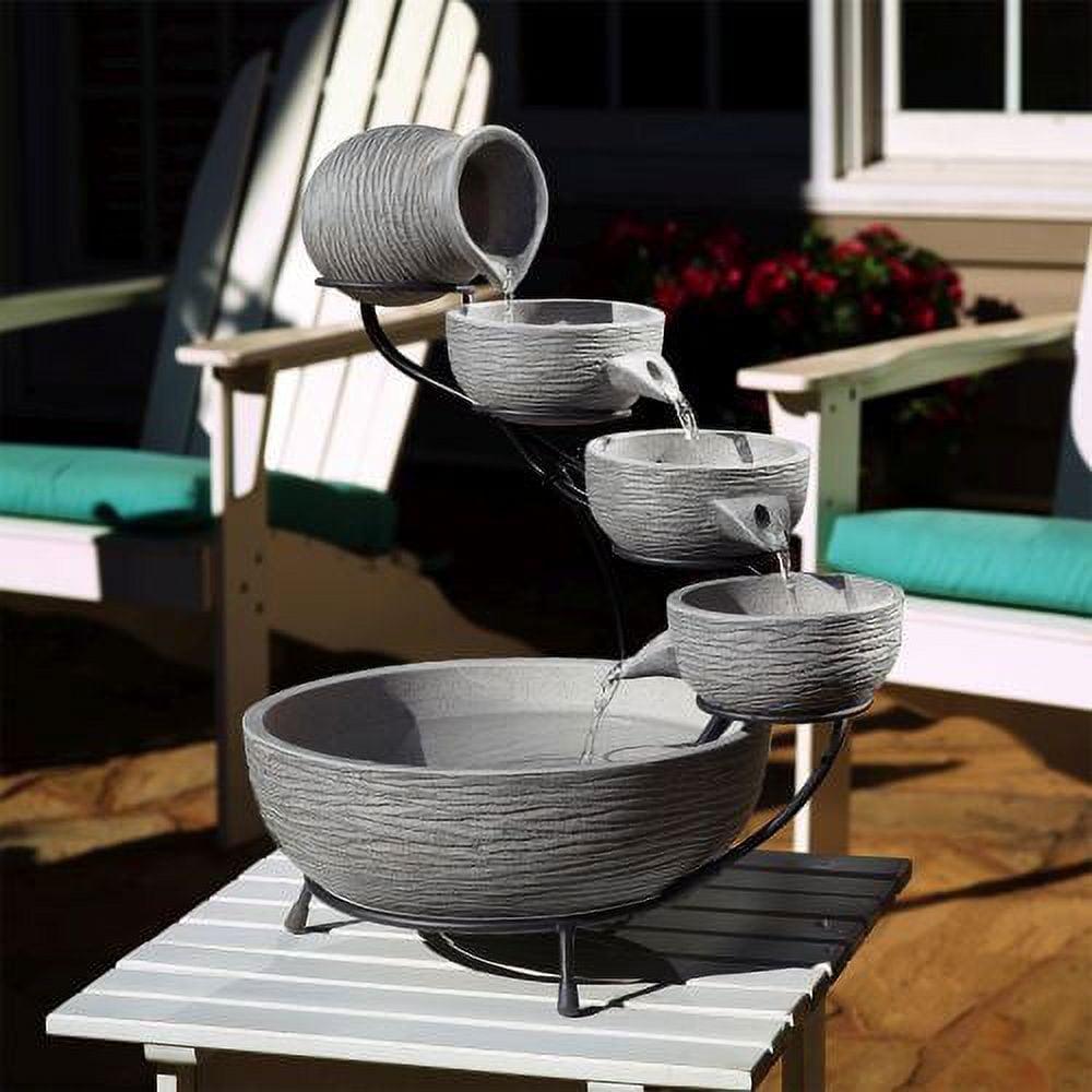 Smart Solar Oslo 4-Tier Solar Cascade Fountain, Light Grey Concrete, for Patios & Gardens