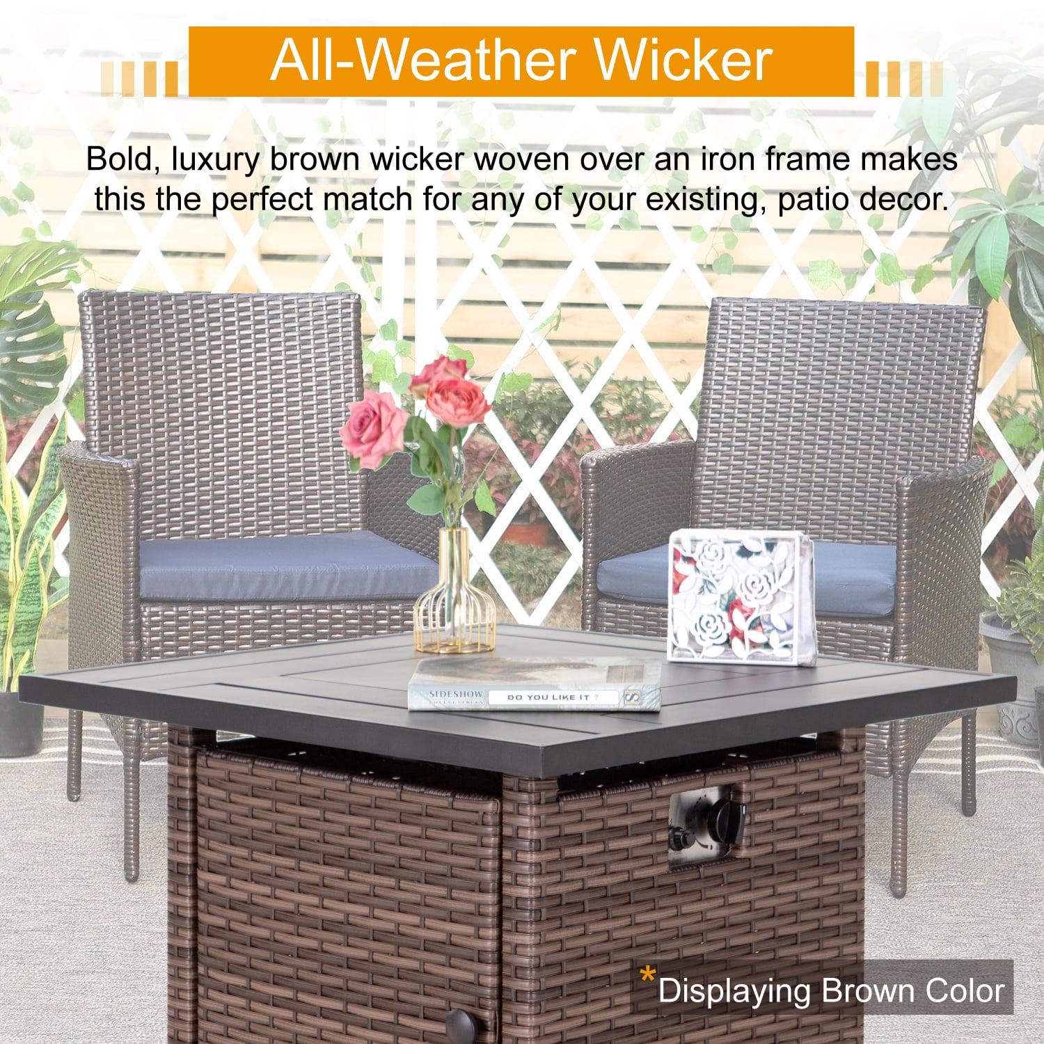 MF Studio 32′′ 50000BTU Brown Wicker Propane Gas Fire Pit Table, Rust Resistant, Square Shape