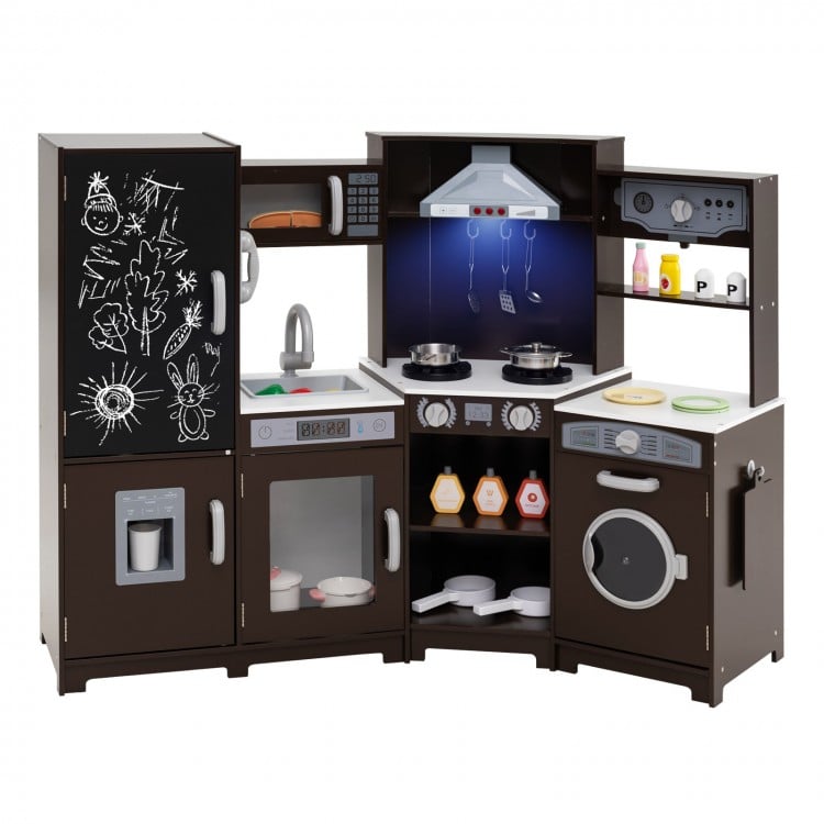 Corner Wooden Play Kitchen with Lights and Sounds Large Pretend Play Kitchen Set
