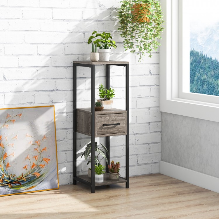 2 Pack 3 Tier Tall Metal Plant Stand with Drawer and Display Shelf