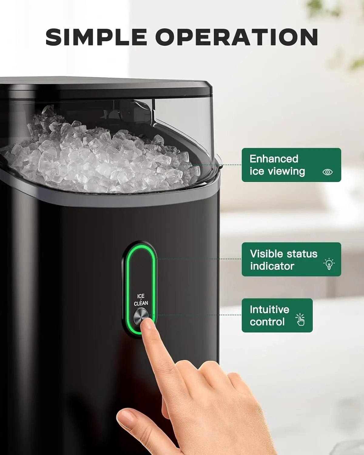 Silonn SLIM24B Nugget Ice Maker, 33lbs/Day, Soft Chewable Pebble Ice, Self-Cleaning, Countertop for Home & Office
