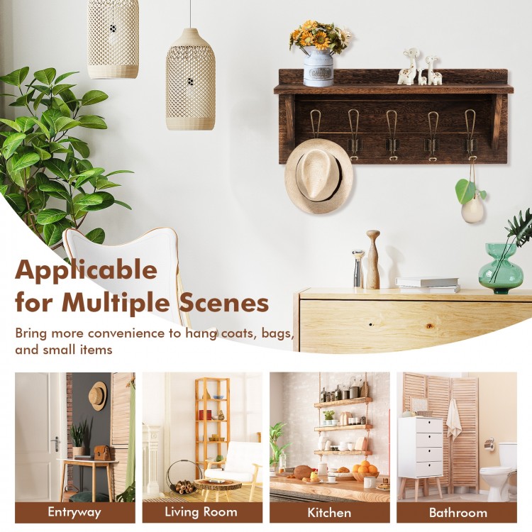 24 Inch Entryway Wall Mounted Coat Rack with Shelf and 5 Hooks