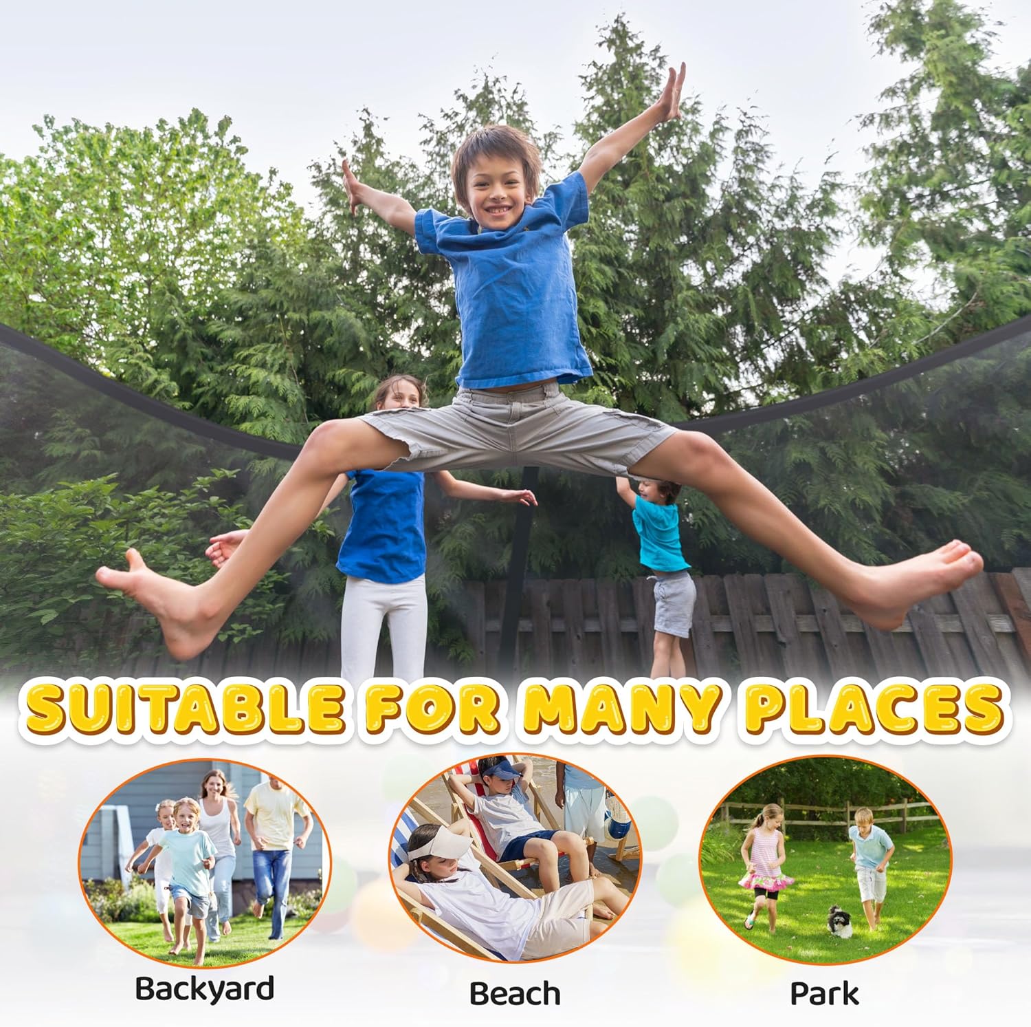 Trampoline 8FT 10FT 12FT 14FT 16FT, Recreational Trampolines with Enclosure Net and Ladder, Outdoor Anti-Rust Trampolines for Kids and Adults, ASTM Approved