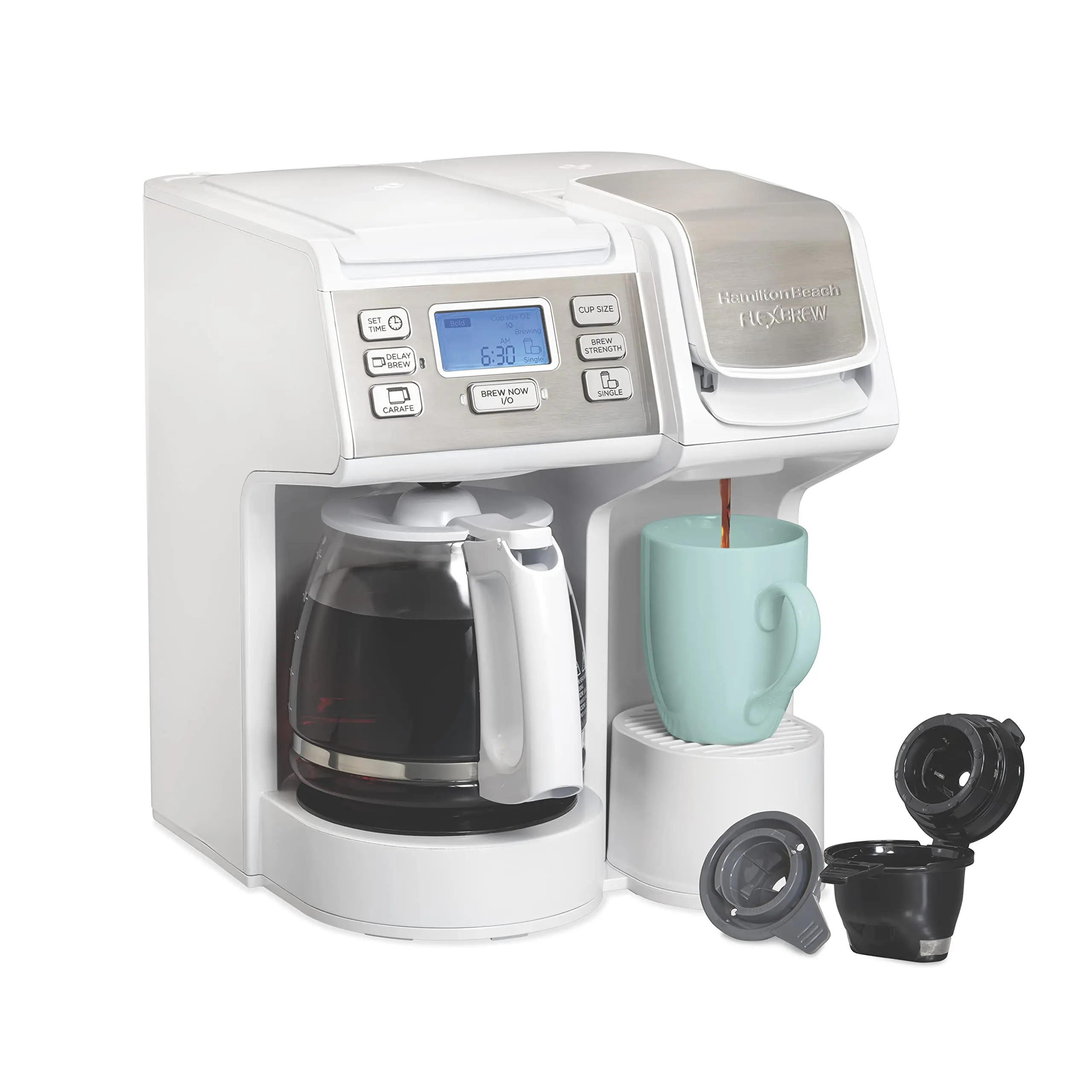 Hamilton Beach FlexBrew Trio 2-Way Coffee Maker, Compatible with K-Cup Pods or Grounds, Combo, Single Serve & Full 12c Pot, Black - Fast Brewing (49902)
