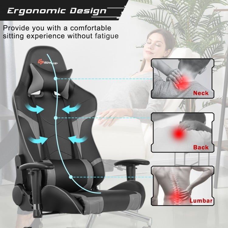 Reclining Swivel Massage Gaming Chair with Lumbar Support
