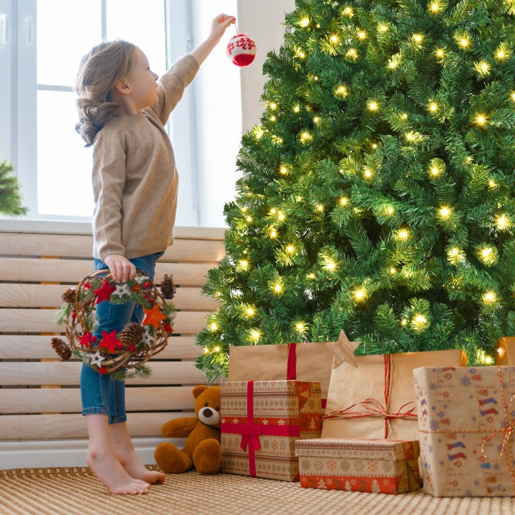 7/7.5/8 Feet Pre-lit Artificial Natural Christmas Tree with LED Lights