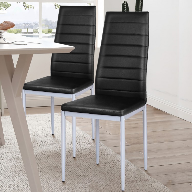 4 Pieces PVC Elegant Design Leather Dining Chairs with Solid Metal Legs