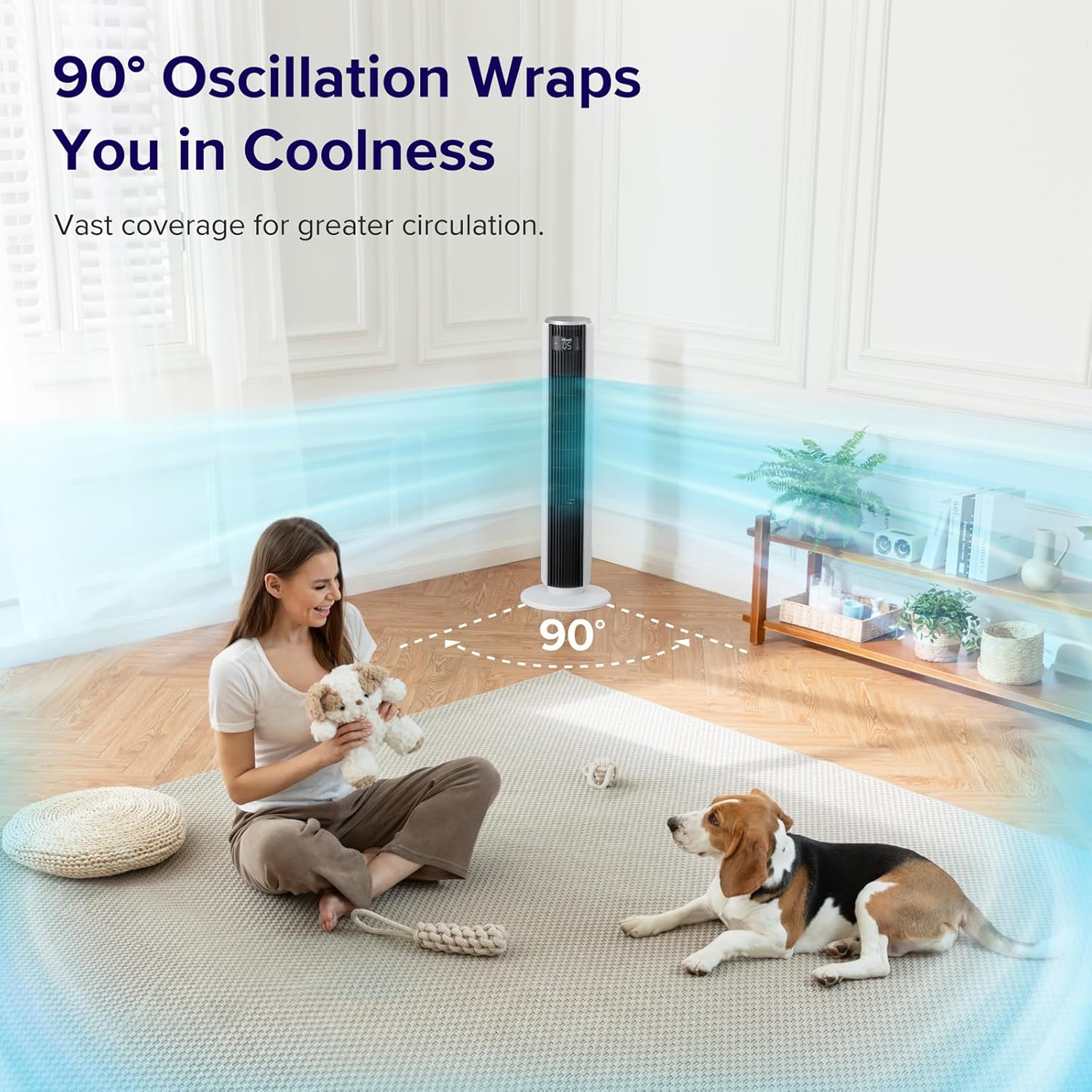 LEVOIT Tower Fan for Bedroom, Standing Fan with 28dB Quiet for Sleep, Remoter, 12H Timer, 25ft/s Velocity, 5 Speeds, 4 Modes, 90° Oscillation for Home, Office, Indoor, Bladeless 36 inch, White