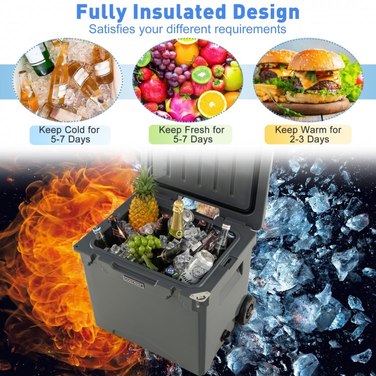 42 Quart Insulated Large Hard Cooler with Wheels and Handle