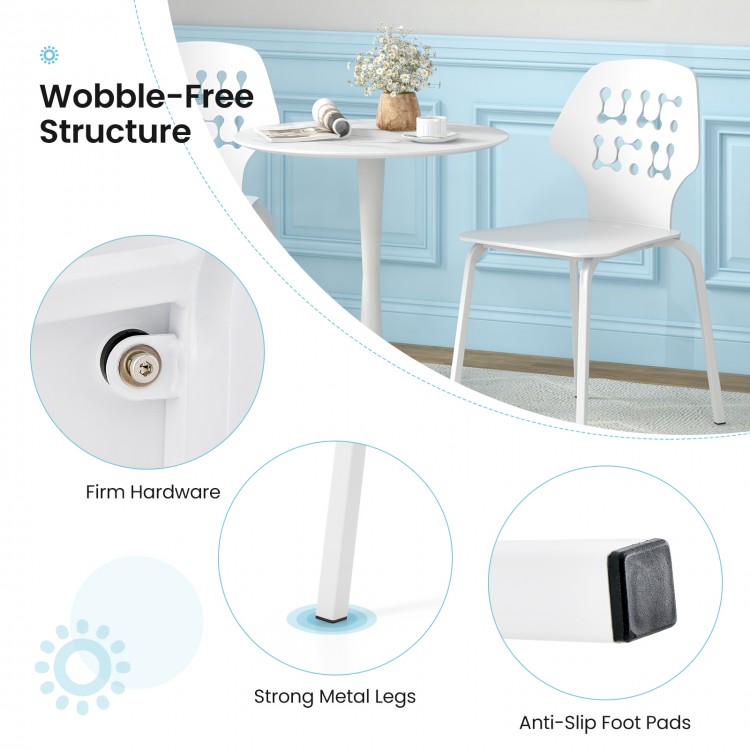 Set of 4 Metal Dining Chair with Hollowed Backrest and Metal Legs