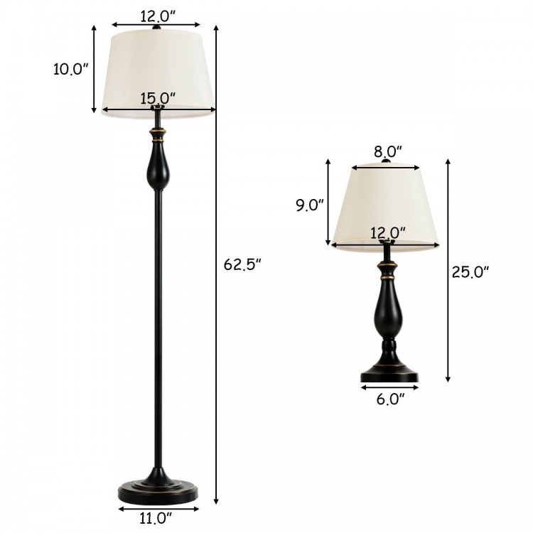 3 Pieces Brushed Nickel Lamp Set