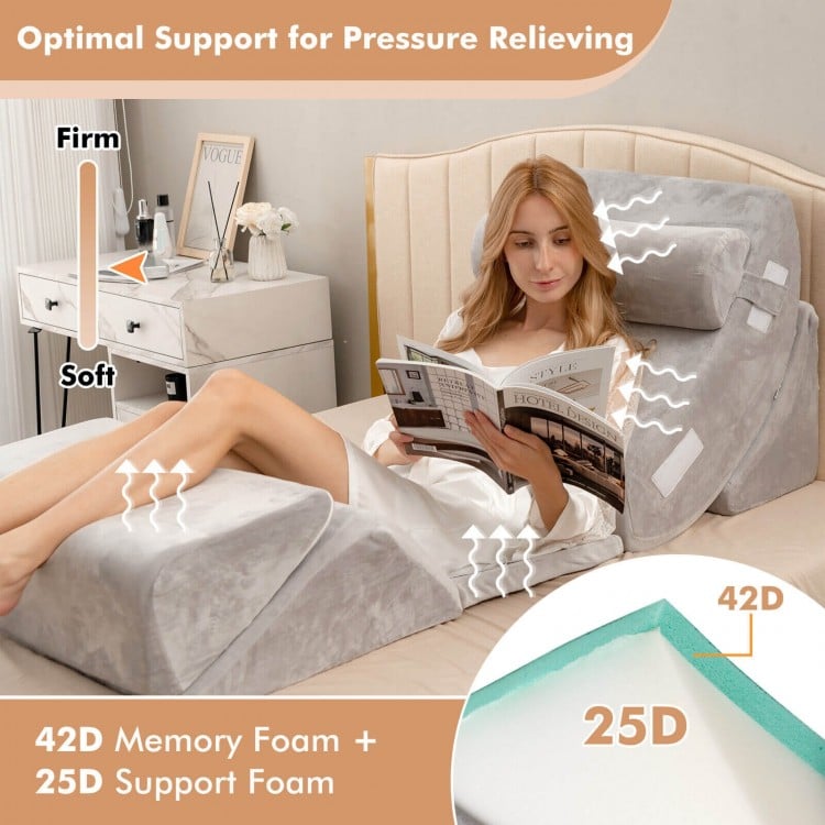 6 Pieces Orthopedic Bed Wedge Pillow Set for Sleeping and Pain Relief