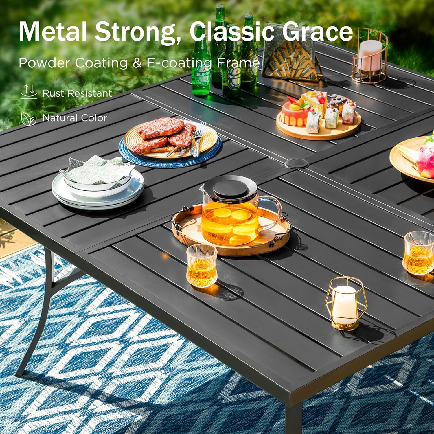 PHI VILLA 6-Piece Outdoor Dining Sets, All-Weather Patio Table and Chairs Set with Umbrella for 4, Heavy Duty Patio Round Table Set for Deck, 4 Extra Large Outdoor Swivel Chairs with Thick Cushions