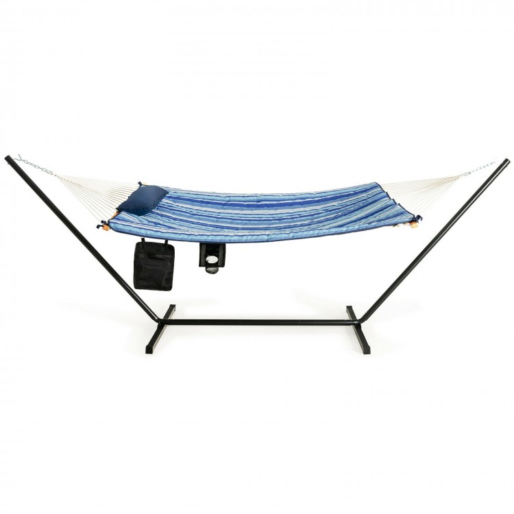 Hammock Chair Stand Set Cotton Swing with Pillow Cup Holder Indoor Outdoor