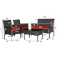4 Pieces Patio Rattan Cushioned Sofa Set with Tempered Glass Coffee Table