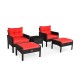 5 Pieces Patio Rattan Sofa Ottoman Furniture Set with Cushions