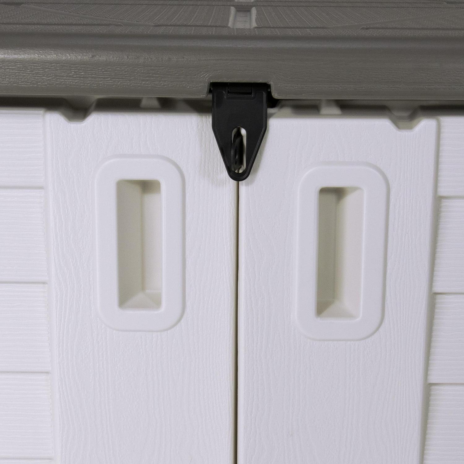 Stout Stuff 26 cu. ft. Plastic Outdoor Horizontal Storage Shed, Durable & Weather-Resistant, Gray/White