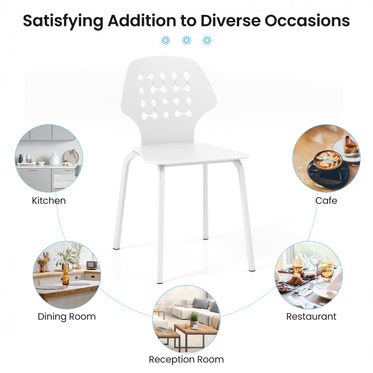 Set of 4 Metal Dining Chair with Hollowed Backrest and Metal Legs