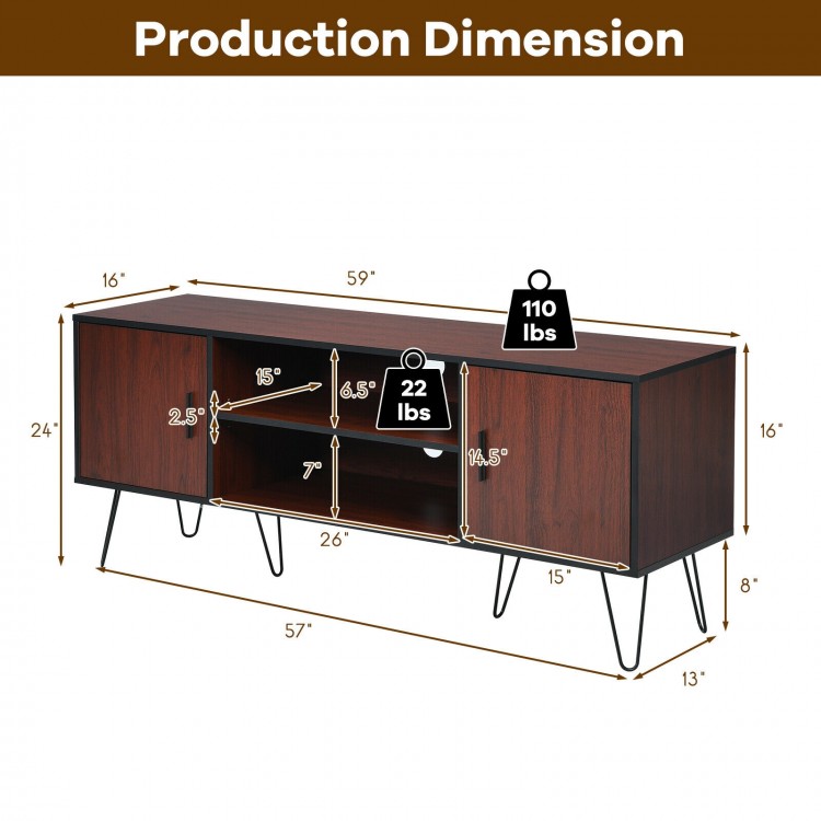 59 Inch Retro TV Stand for TVs up to 65 Inch with 6 Metal Legs