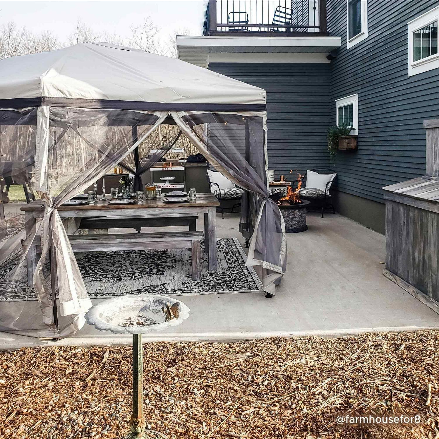 Sunjoy Millbrook 11×11 ft Portable Hexagon Steel Gazebo, Gray/Black, Pop-Up Canopy with Mesh Sidewalls