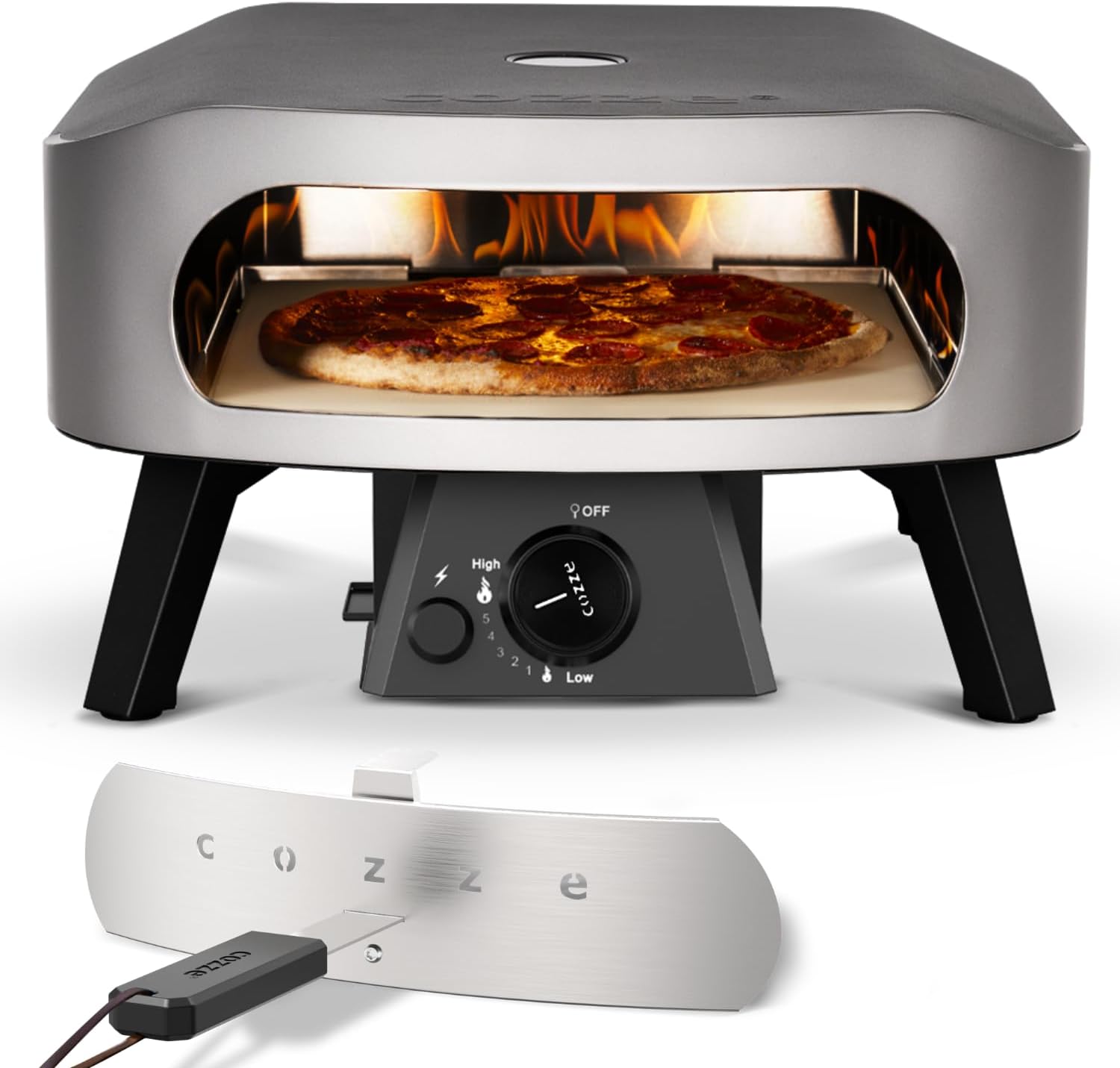 COZZE Mini pizzaovn gas 13 tommer - kompakt pizzaovn gas udendørs (50 mbar) - Bordpizzaovn med regulator til små pizzaer