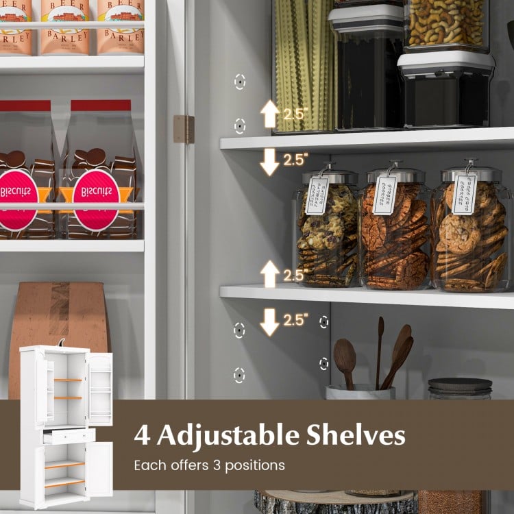 72 Inch Freestanding Kitchen Pantry Cabinet 4 Doors Storage Cupboard Shelves Drawer