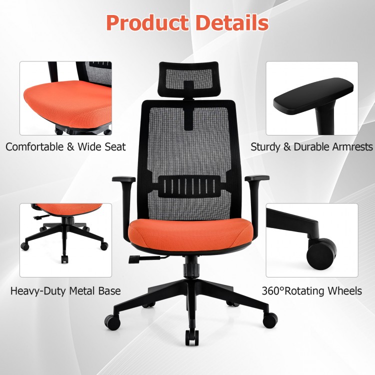 Ergonomic Office Chair with Lumbar Support and Adjustable Headrest