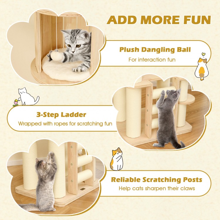 71 Inch Tall Cat Tree Wooden Cat Tower with Cozy Perch Condo Space Capsule