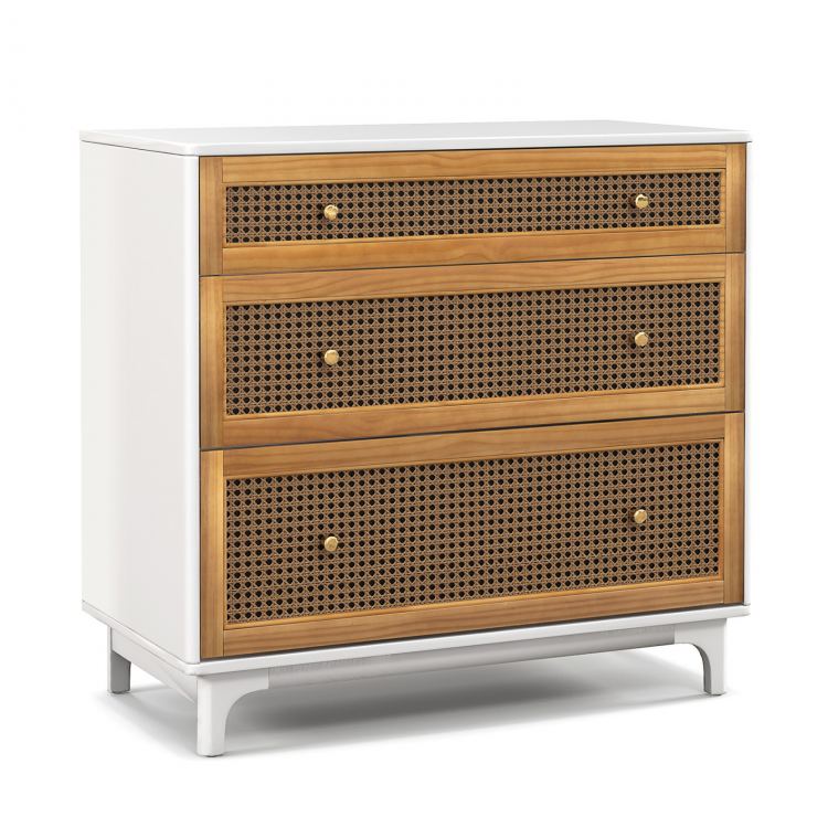 3-Drawer Rattan Dresser Chest with Anti-toppling Device