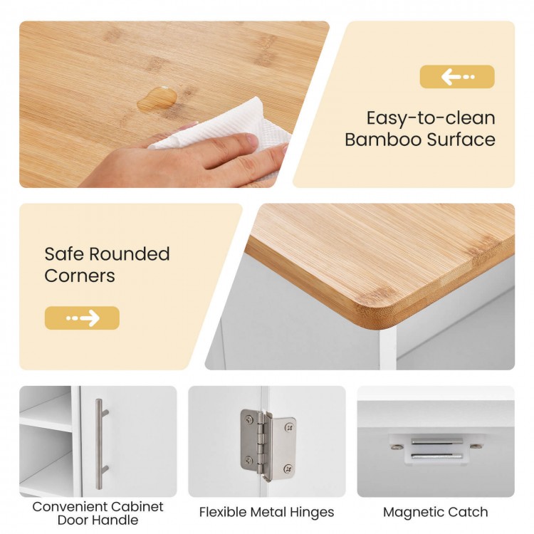 Kitchen Cart on Wheels with Bamboo Top and 6-Bottle Wine Rack