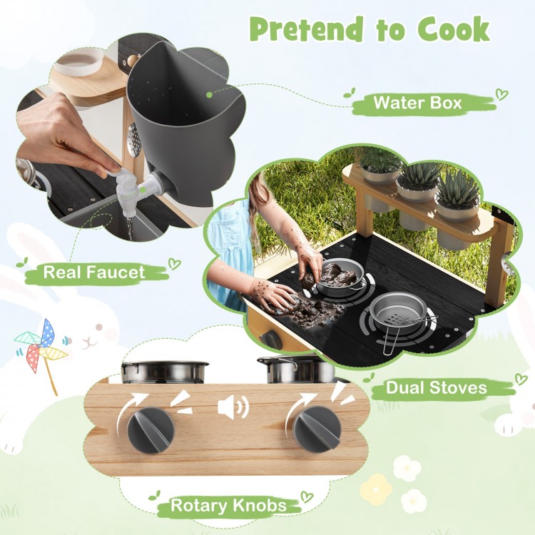 Outdoor Fir Wood Play Kitchen with Blackboard and Planting Pots