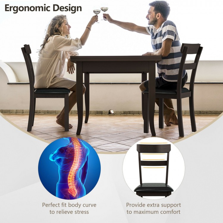 Set of 2 Dining Chairs With Rubber Wood Frame and Upholstered Faux Leather Seat