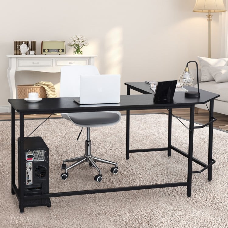 L-Shaped Corner Computer Desk with CPU Stand and Spacious Surface