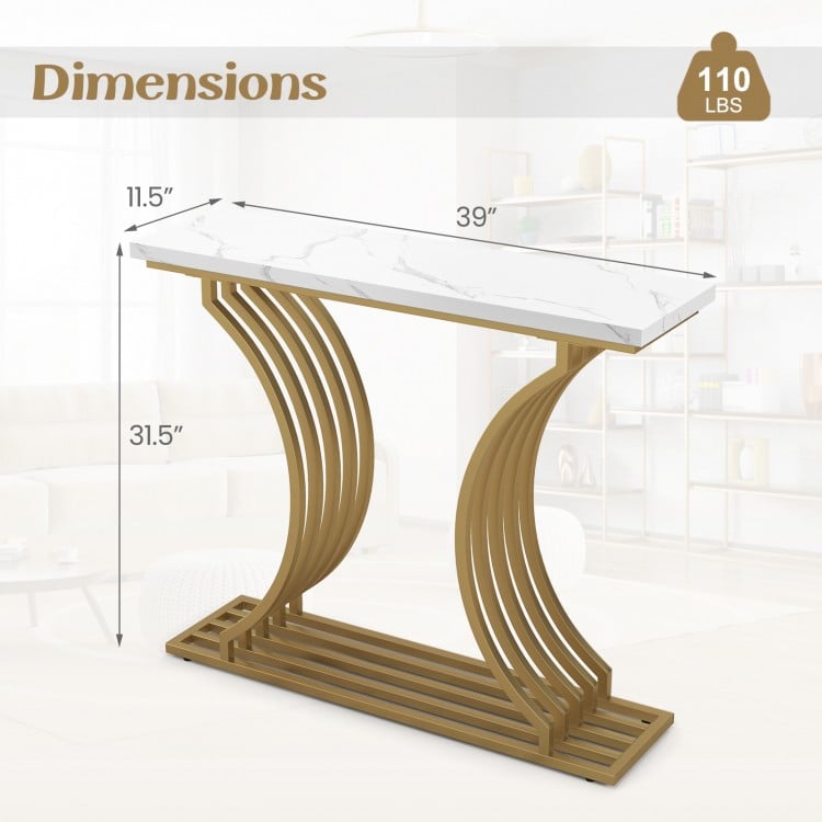 39-Inch Gold Entryway Table Modern Console Table with Faux Marble Tabletop
