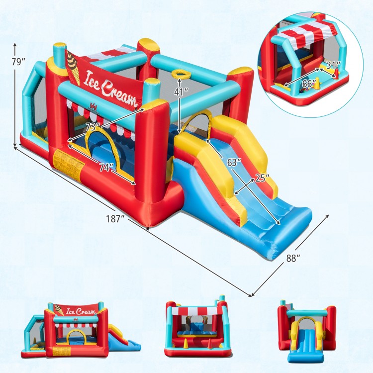 5-in-1 Ice Cream Inflatable Bounce House with Ball Pit and Slide without Blower