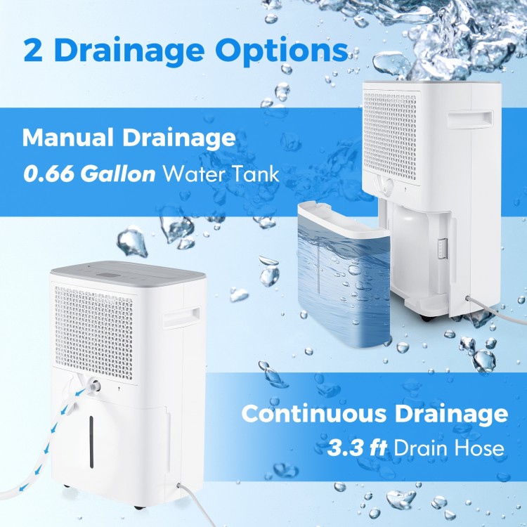 Dehumidifier with Auto Drain or Manual Drainage for Home Basement