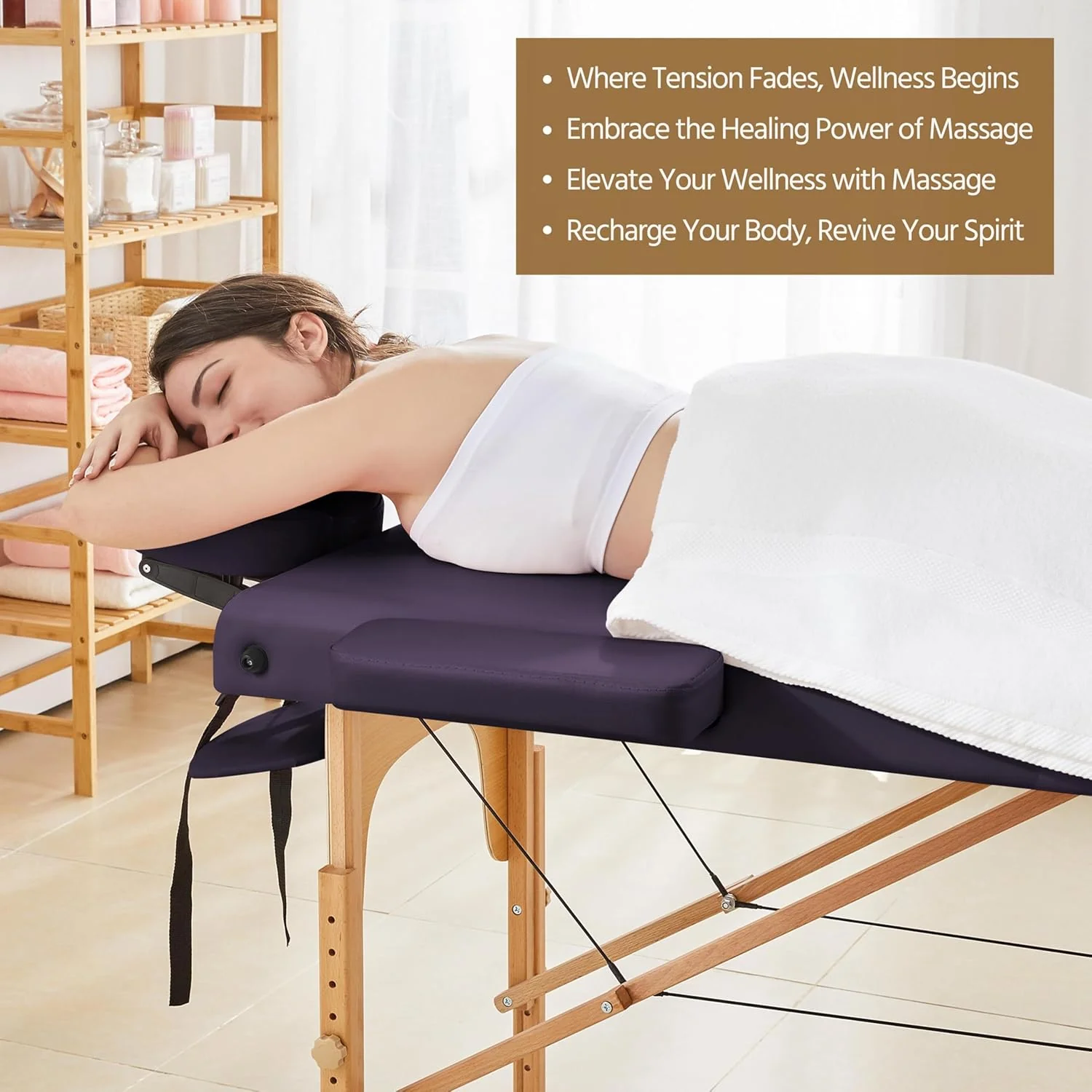 Yaheetech Massage Table Portable Lash Beds Spa Bed Massage Couch Foldable Spa Tables Adjustable 2 Fold with Non-Woven Bag 24 inch, Black