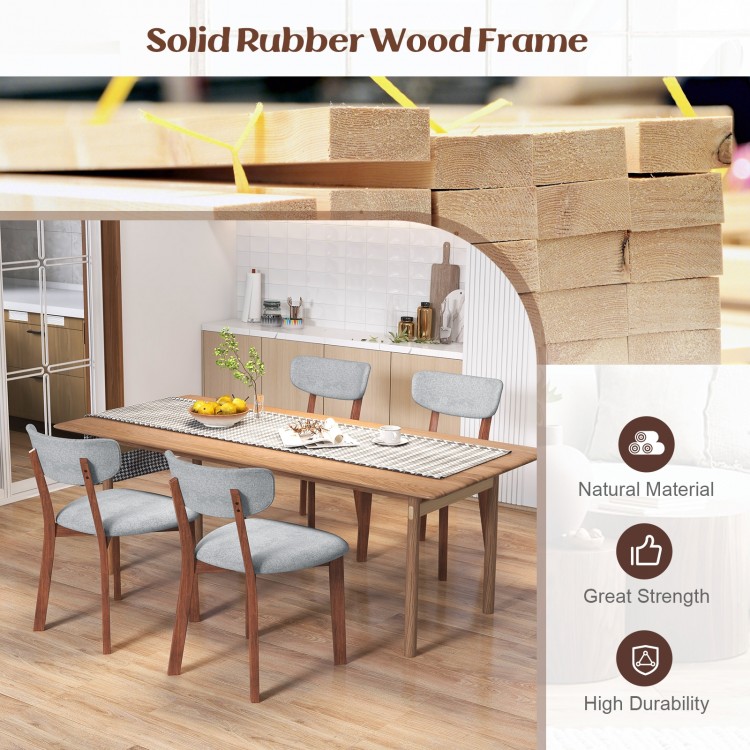 Dining Chairs Set of 2 Upholstered Mid-Back Chairs with Solid Rubber Wood Frame