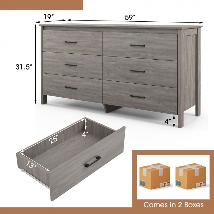 6-Drawer Wide Dresser Chest with Center Support and Anti-tip Kit